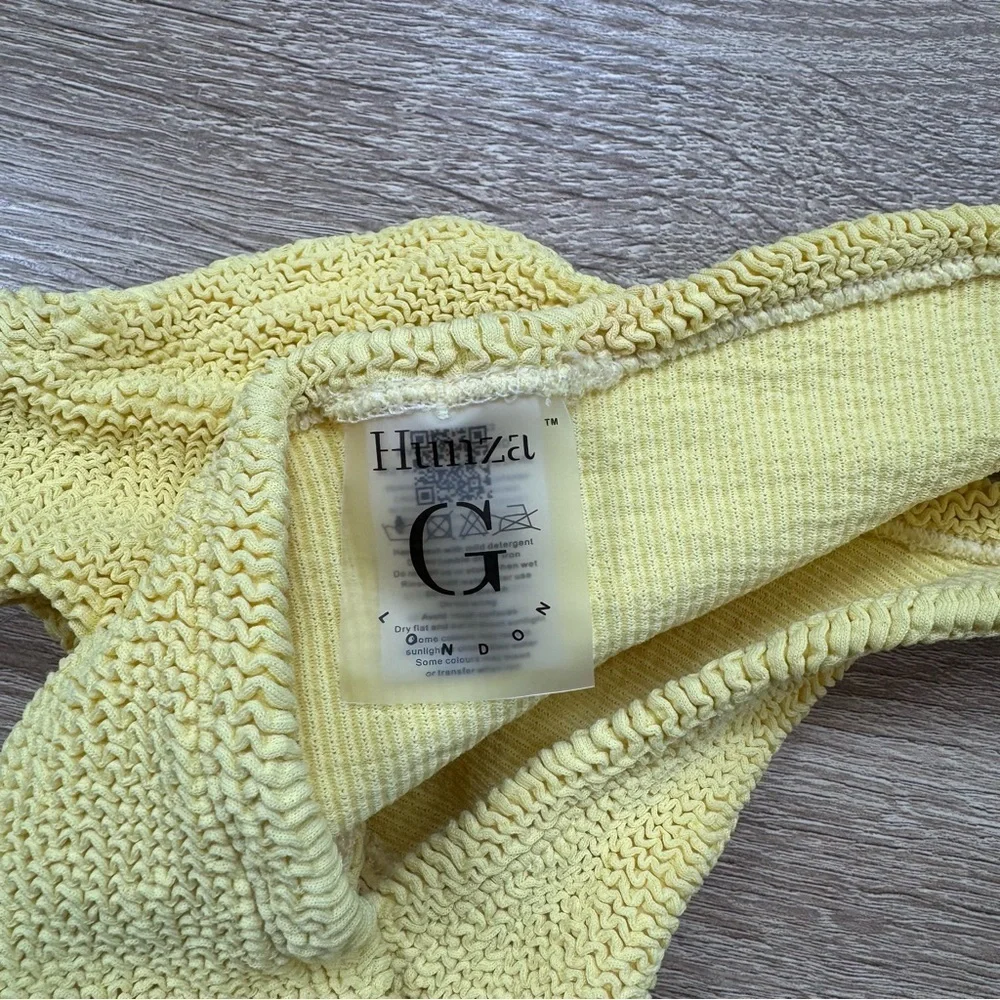 Hunza G Jean Bikini Set Yellow Swim Crinkle Two Piece Top Strapless Bandeau